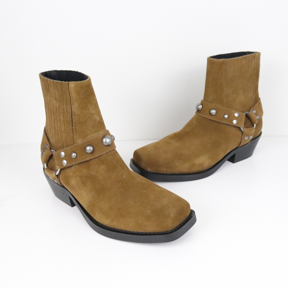 Anthropologie‎ Bibi Lou Moto Ankle Boots 39 Suede Square Toe - Picture 3 of 12